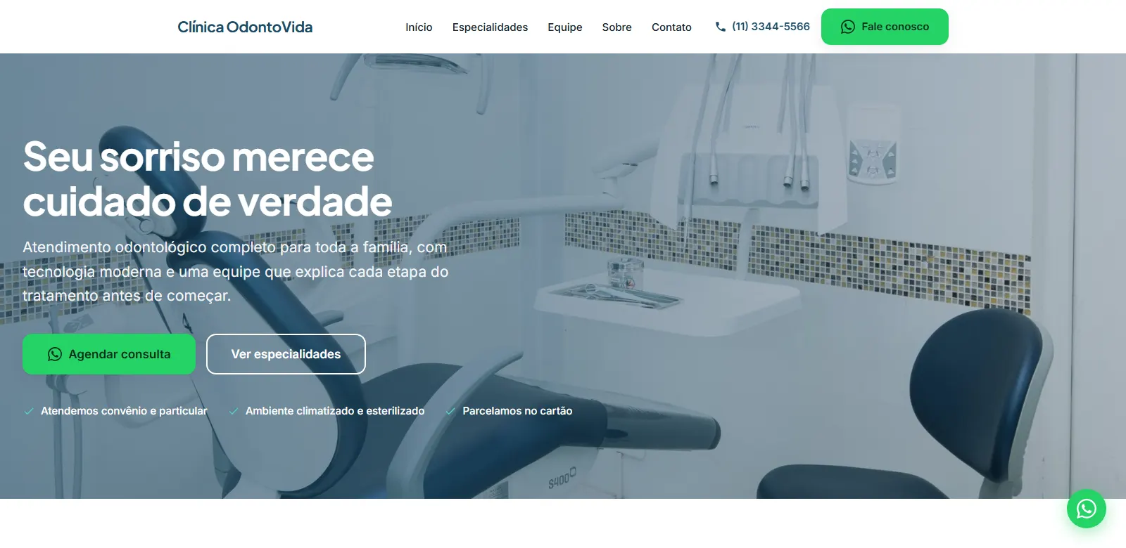 Tela inicial do site da Clínica OdontoVida