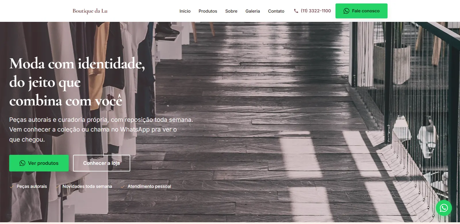 Tela inicial do site da Boutique da Lu